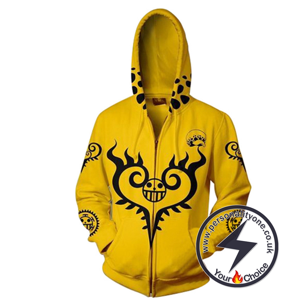 One Piece Trafalgar Law Yellow Zip Up Hoodie Jacket